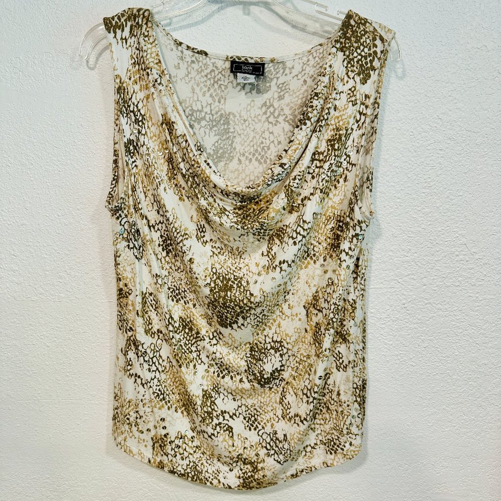 Lark Lane Sleeveless Stretch Top Sequined Cowl Neck MultiColor HiLo Womens Large